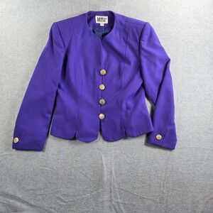 Morgan Miller Blazer Women Size 8 Purple Gold Buttons Scalloped Hem Vintage